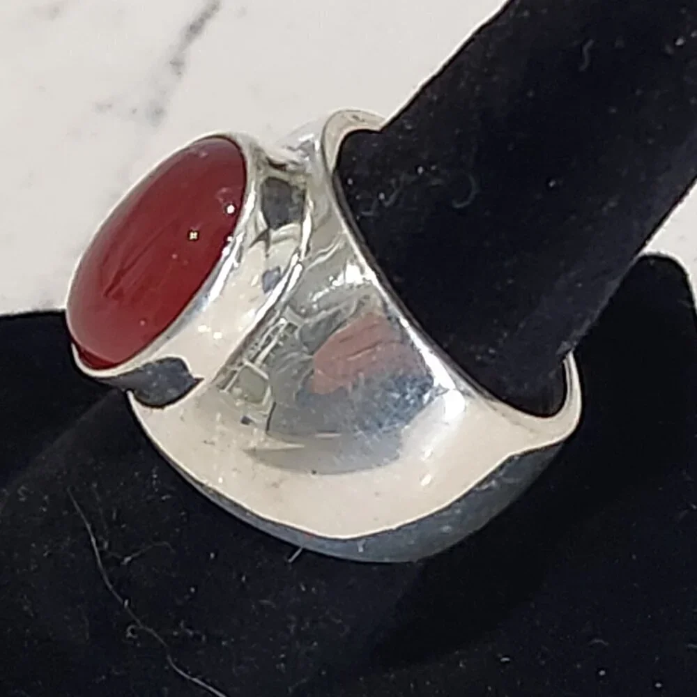 Sterling Silver with Large Oval Red Tiger Eye Ring